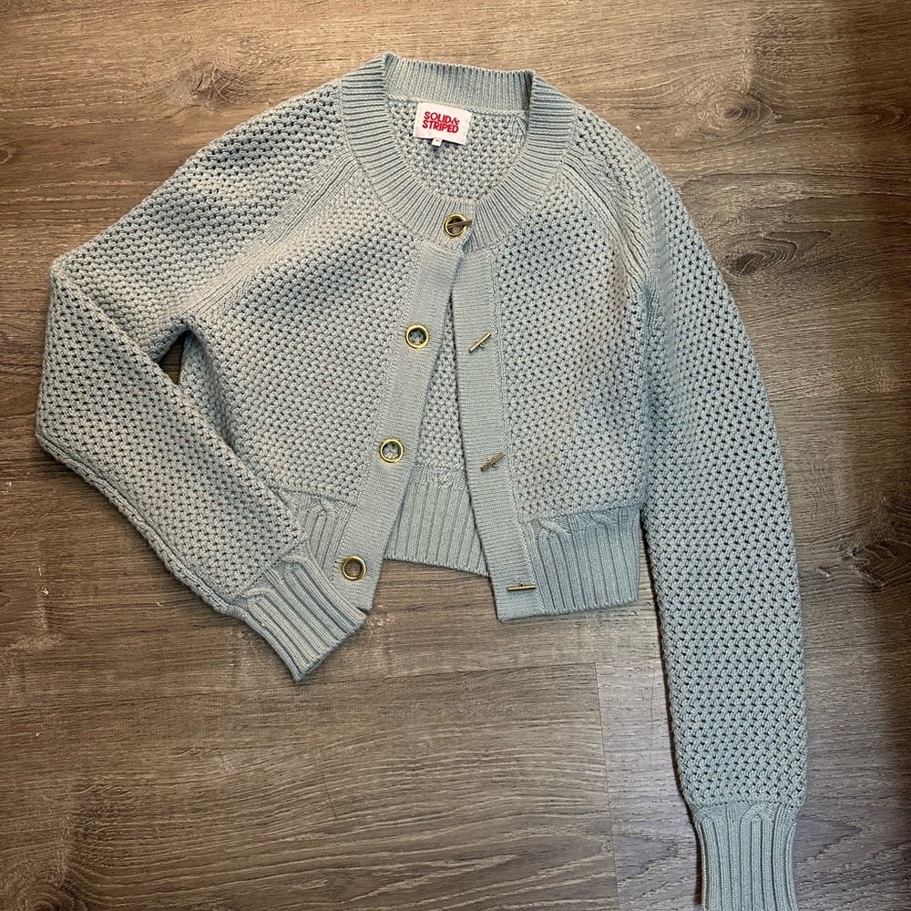 Solid & Striped Cropped Knit Sweater - Blue